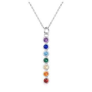 Sterling Silver Circular Shaped Cubic Zirconia Chakras Pendant Necklace-3