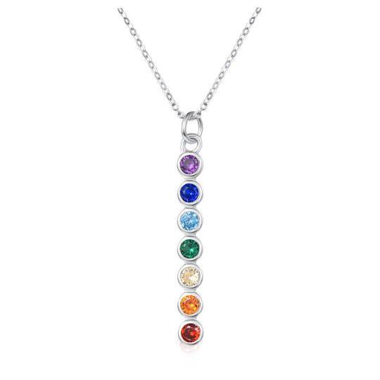 Sterling Silver Circular Shaped Cubic Zirconia Chakras Pendant Necklace