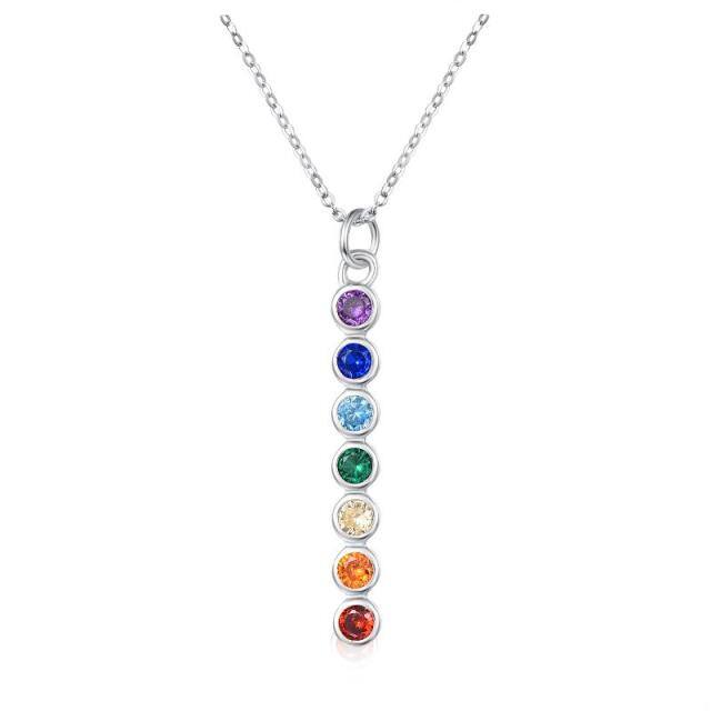 Sterling Silver Circular Shaped Cubic Zirconia Chakras Pendant Necklace-4