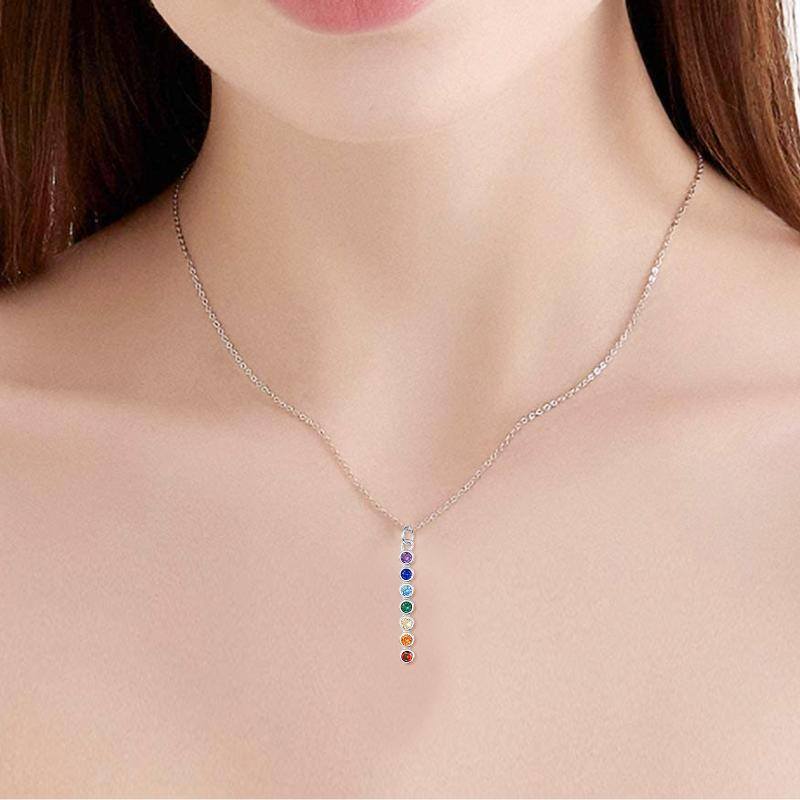 Collana con ciondolo Chakras in argento sterling a forma di cerchio con zirconi cubici-2