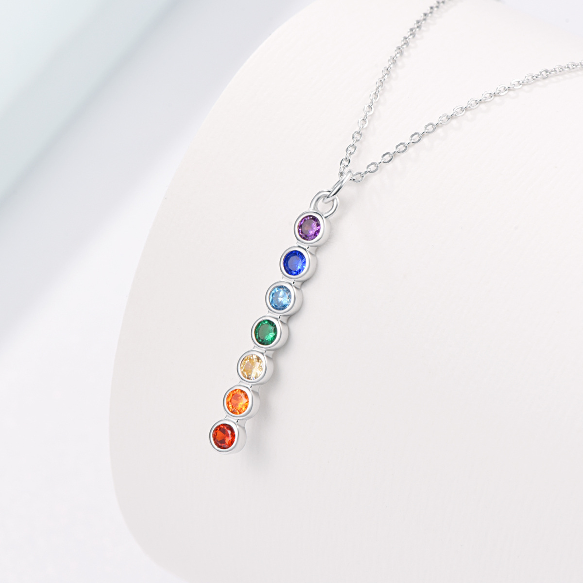 Collana con ciondolo Chakras in argento sterling a forma di cerchio con zirconi cubici-3