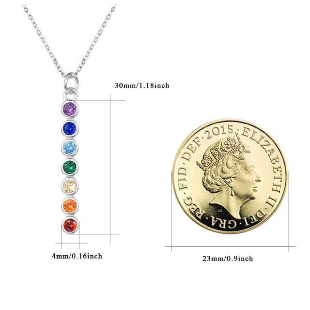 Sterling Silver Circular Shaped Cubic Zirconia Chakras Pendant Necklace-5