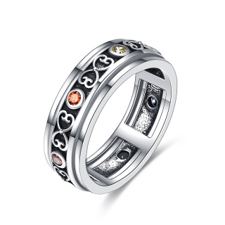 Sterling Silver Circular Shaped Cubic Zirconia Chakras Spinner Ring-13