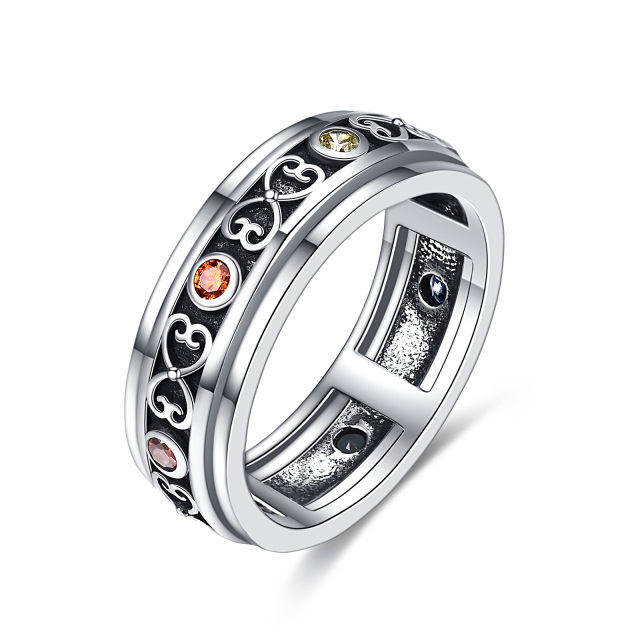 Sterling Silver Circular Shaped Cubic Zirconia Chakras Spinner Ring-2