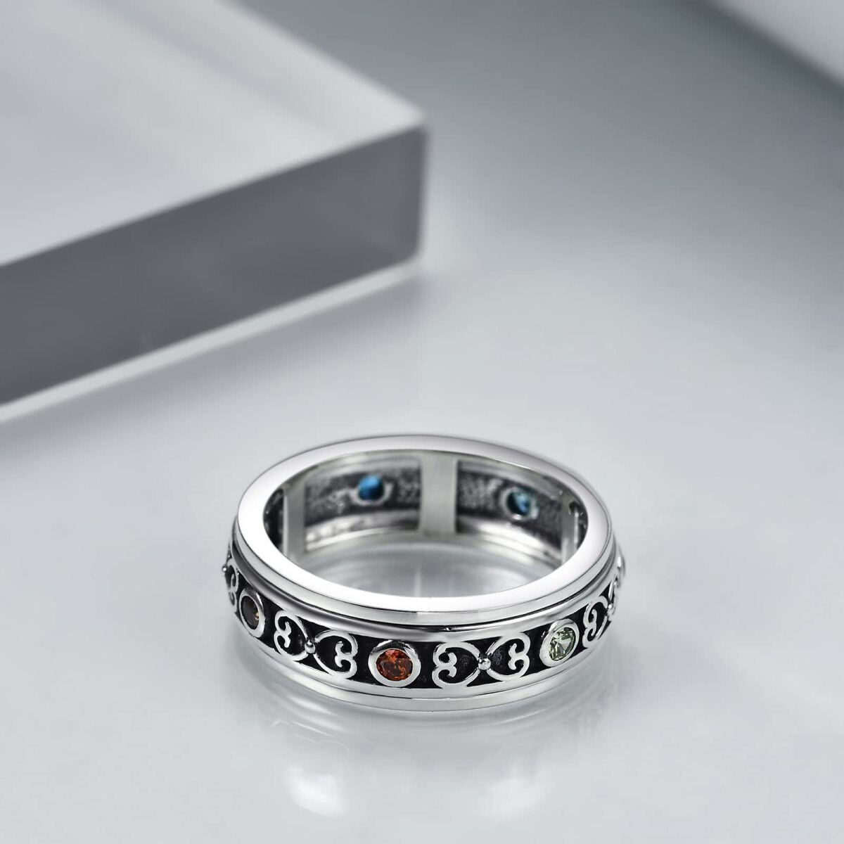 Sterling zilveren cirkelvormige cubic zirkonia chakra's spinner ring-3