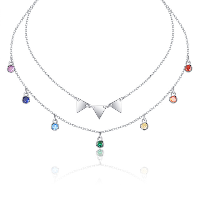 Sterling Silver Circular Shaped Cubic Zirconia Chakras & Triangle Choker Layered Necklace-1