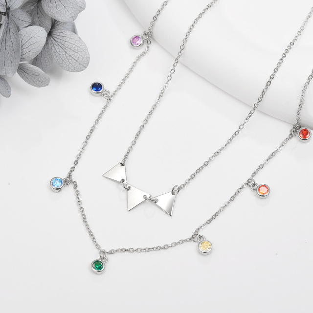 Collana girocollo a strati con triangolo di chakra con zirconi cubici a forma circolare in argento sterling-3