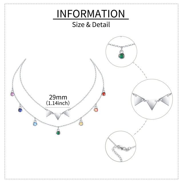 Colar em camadas de gargantilha triangular de zircônia cúbica em formato circular de prata esterlina-5