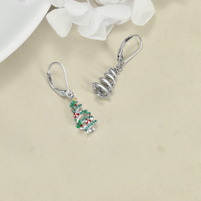 Boucles d'oreilles en argent sterling en forme de sapin de Noël avec zircon cubique-4