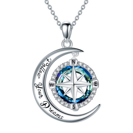 Collier en argent sterling avec boussole en forme de cercle et pendentif en cristal de lun