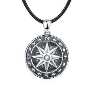 Sterling Silver Circular Shaped Cubic Zirconia Compass Pendant Necklace for Men-28