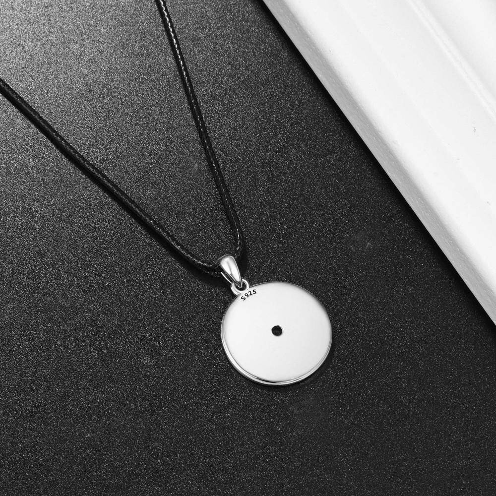 Sterling Silver Circular Shaped Cubic Zirconia Compass Pendant Necklace for Men-4