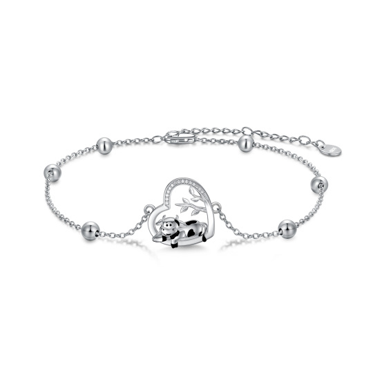 Sterling zilveren cirkelvormige cubic zirkonia koe en hart hanger armband