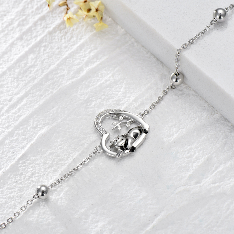 Sterling Silver Circular Shaped Cubic Zirconia Cow & Heart Charm Bracelet-3