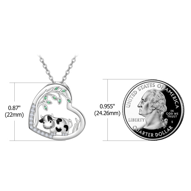 Sterling Silber kreisförmig Cubic Zirkonia Kuh & Herz-Anhänger Halskette-5