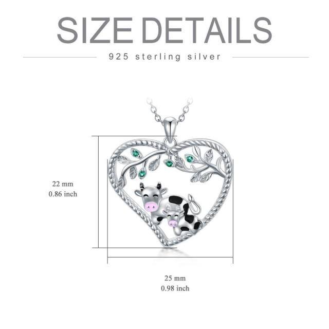 Sterling Silber kreisförmig Cubic Zirkonia Kuh & Blätter & Herz-Anhänger Halskette-6