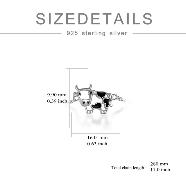 Sterling Silver Circular Shaped Cubic Zirconia Cow Single Layer Anklet-5