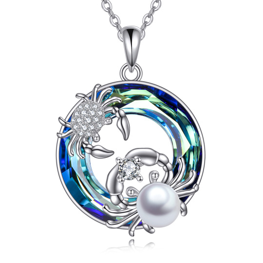 Collier en argent sterling avec pendentif en cristal de crabe de forme circulaire