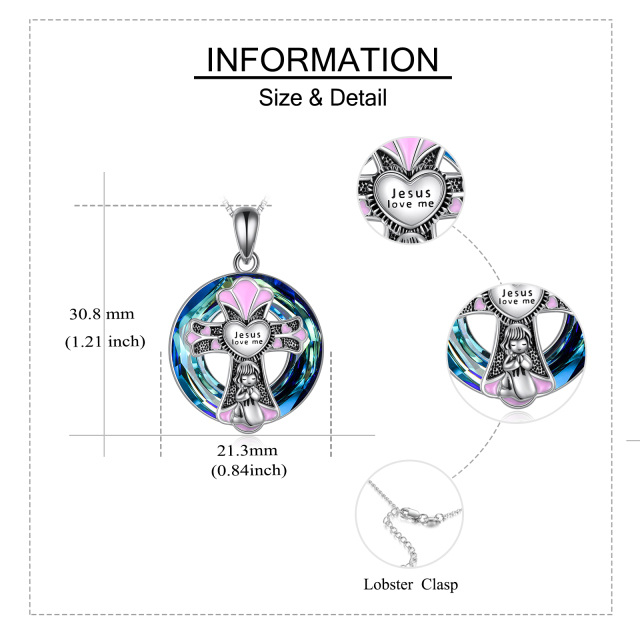 Colar com pingente de cristal cruzado em formato circular de prata esterlina-5