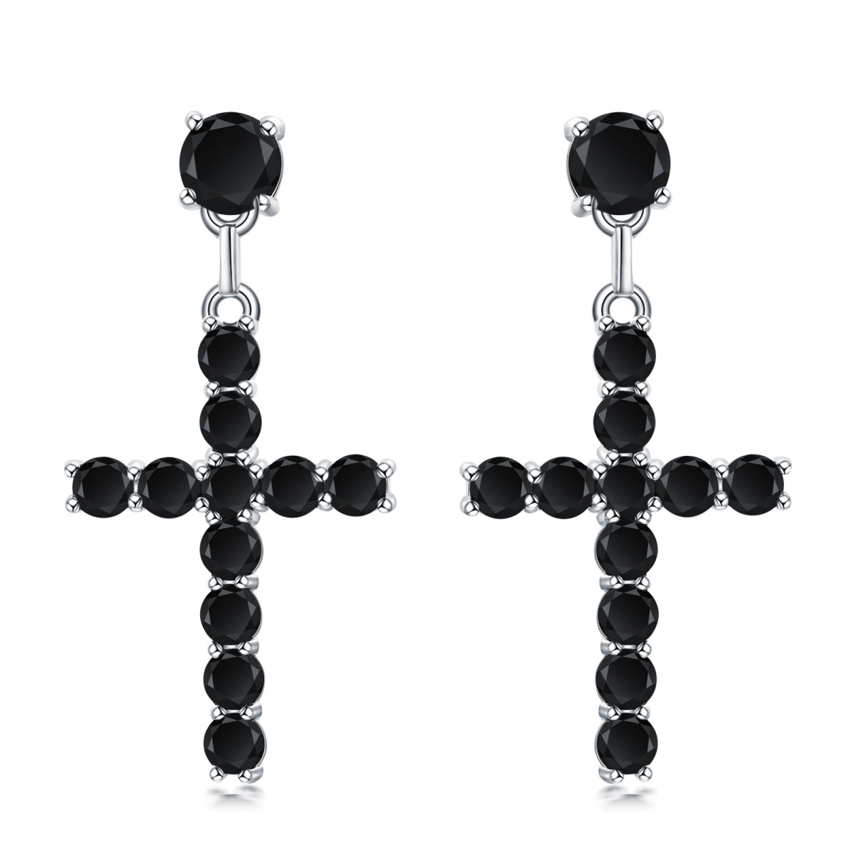 Boucles d'oreilles pendantes en argent sterling avec croix en zircon cubique de forme circ-1