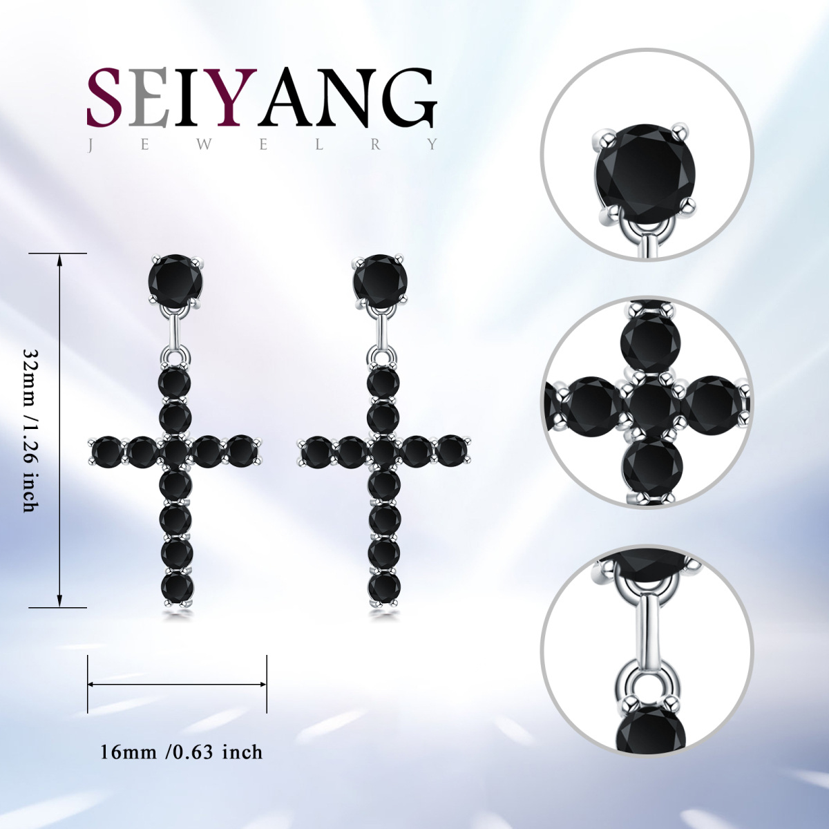 Sterling Silver Circular Shaped Cubic Zirconia Cross Drop Earrings-6