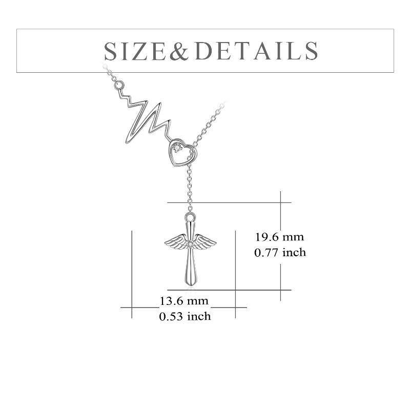 Sterling Silver Cubic Zirconia Cross Electrocardiogram And Heart Adjustable Y Necklace For Women-5