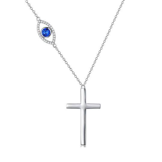 Collana con ciondolo a forma di croce e malocchio in argento sterling a forma di cerchio con zirconi cubici