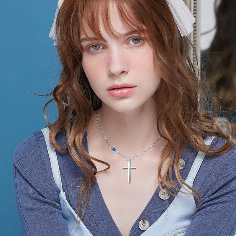 Colar Cruz 925 Prata Esterlina Colar Evil Eye-2