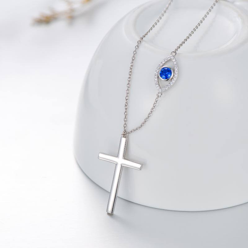 Colar Cruz 925 Prata Esterlina Colar Evil Eye-4