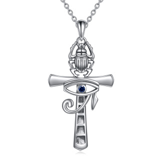 Sterling Silver Circular Shaped Cubic Zirconia Cross & Evil Eye Pendant Necklace-17