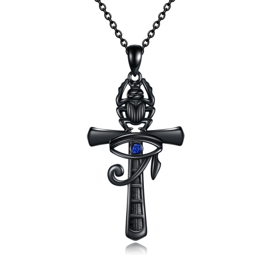 Collier avec pendentif en forme de croix en argent sterling avec pendentif en forme de croix contre le mauvais œil et oxyde de zirconium