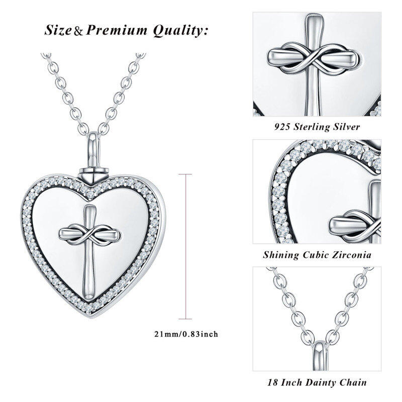 Collar de urna para cenizas con forma de cruz de circonita cúbica en forma circular y palabra grabada en plata de ley-6