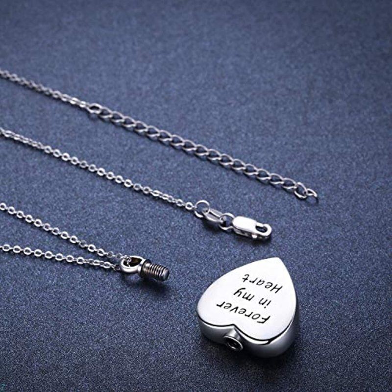 Collar de urna para cenizas con forma de cruz de circonita cúbica en forma circular y palabra grabada en plata de ley-4