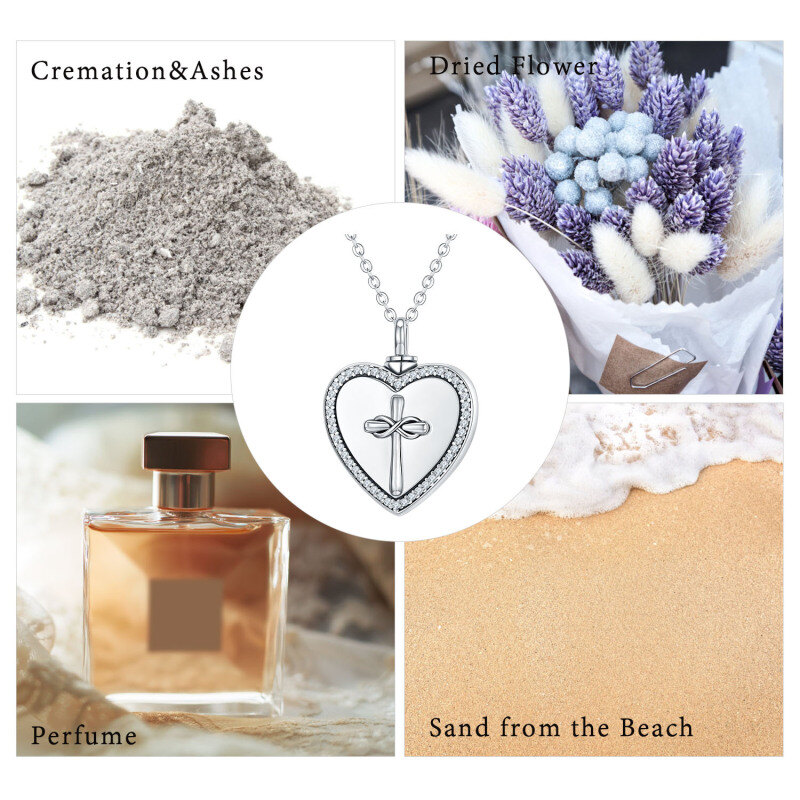 Collar de urna para cenizas con forma de cruz de circonita cúbica en forma circular y palabra grabada en plata de ley-5