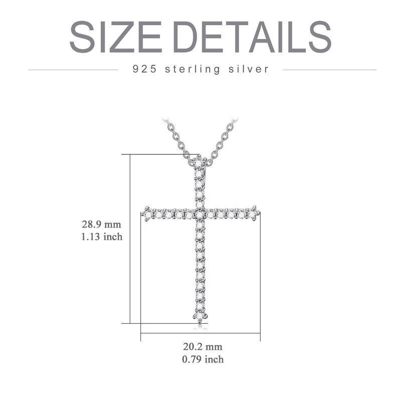 Sterling Silber kreisförmig Cubic Zirkonia Kreuz Anhänger Halskette-5