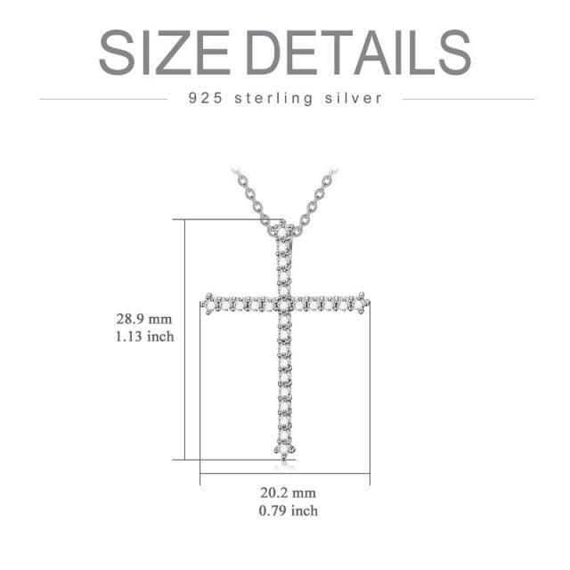 Sterling Silver Circular Shaped Cubic Zirconia Cross Pendant Necklace-5