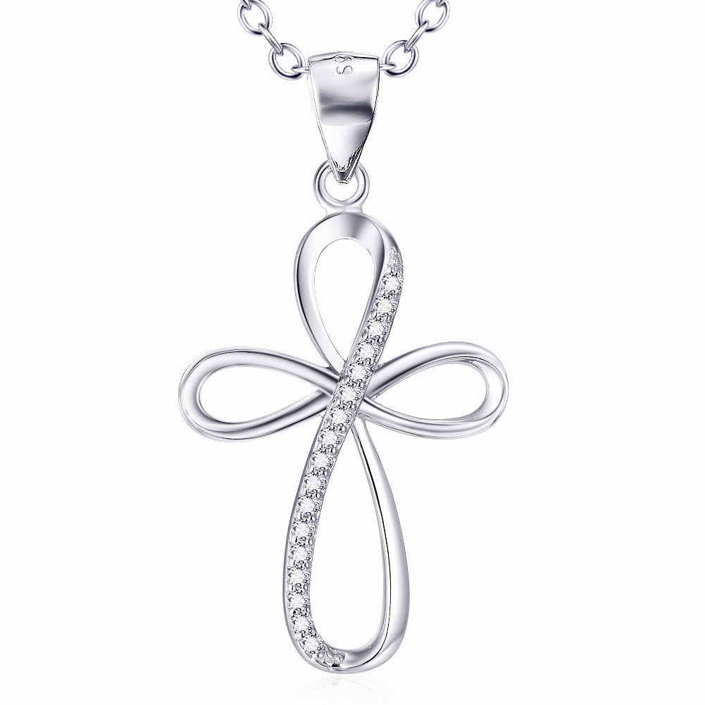 Collana con ciondolo a croce in argento sterling a forma di cerchio con zirconi cubici-1