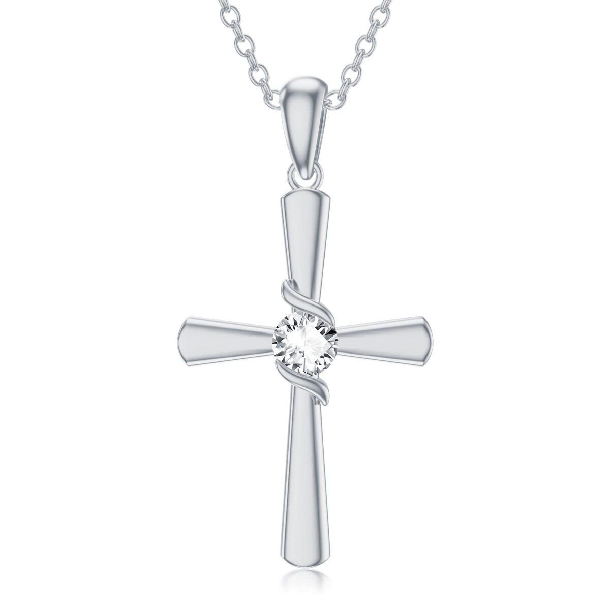 Collana con ciondolo a croce in argento sterling a forma di cerchio con zirconi cubici-1