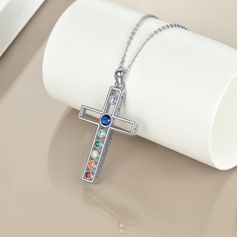 Sterling Silber kreisförmig Cubic Zirkonia Kreuz Anhänger Halskette-4