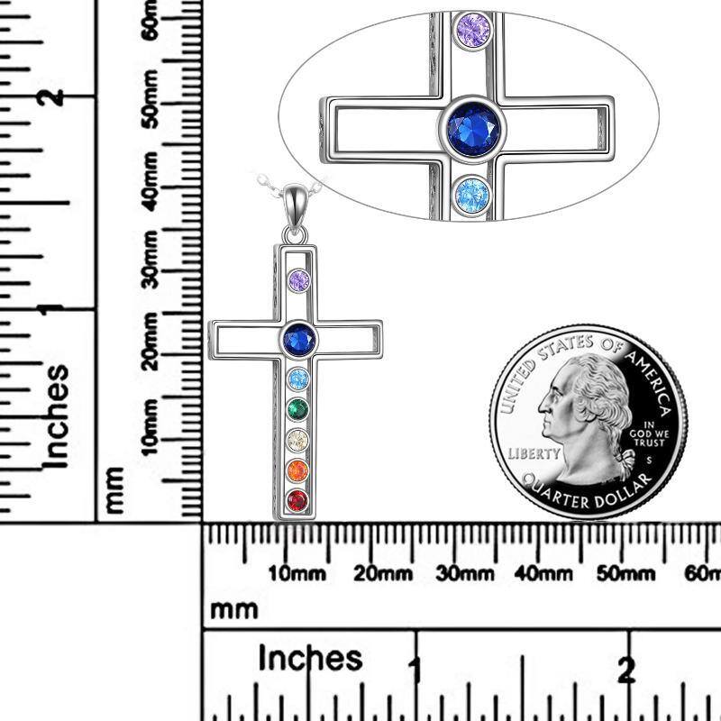 Sterling Silber kreisförmig Cubic Zirkonia Kreuz Anhänger Halskette-6