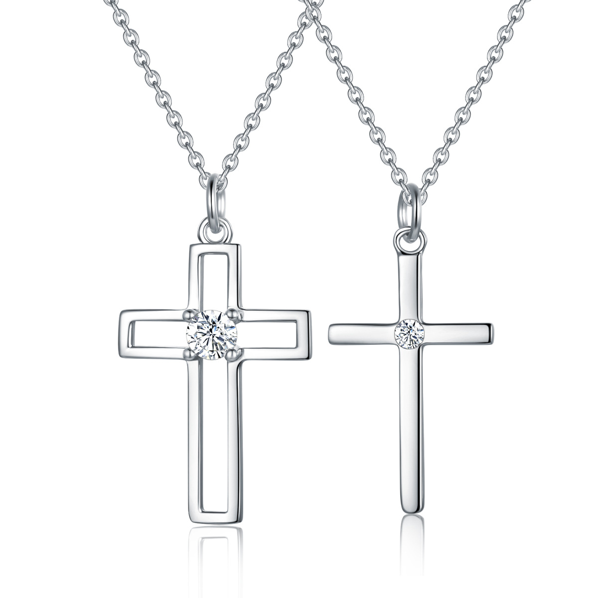 Sterling Silver Circular Shaped Cubic Zirconia Cross Pendant Necklace-1