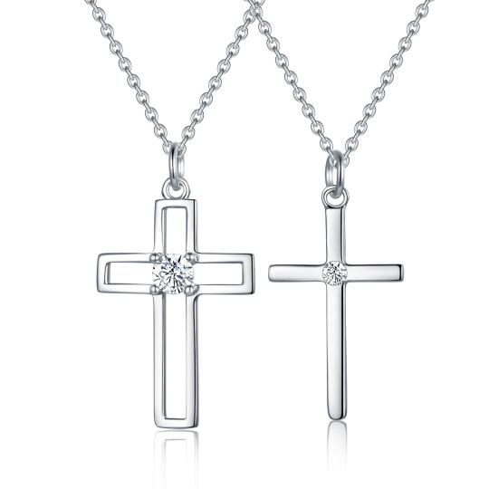 Collier en argent sterling avec pendentif croix en zircon cubique de forme circulaire