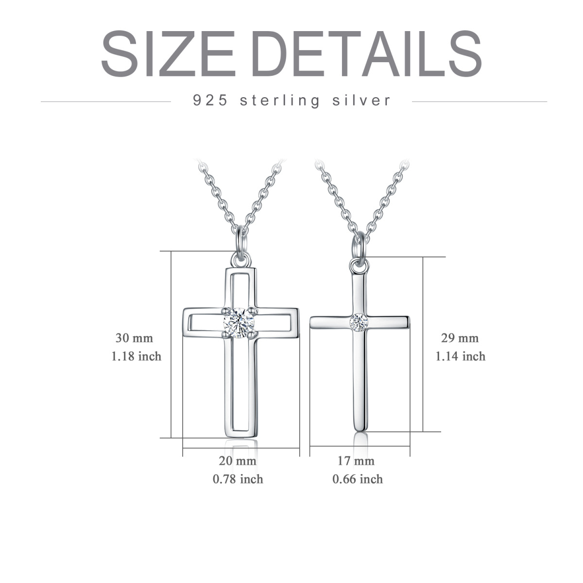 Sterling Silber kreisförmig Cubic Zirkonia Kreuz Anhänger Halskette-7