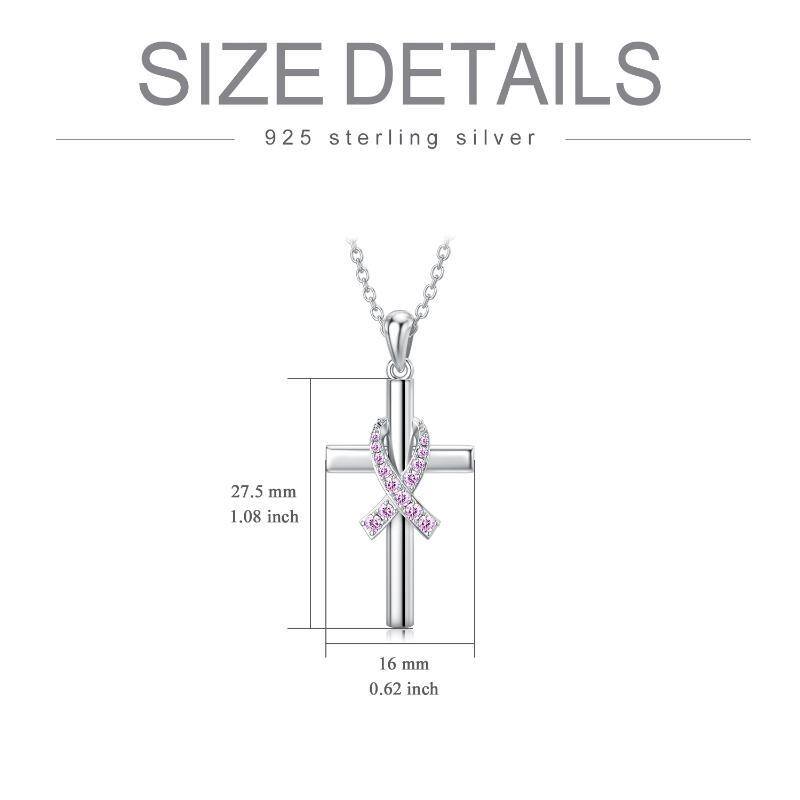 Sterling zilveren cirkelvormige cubic zirkonia kruis en lint hanger ketting-6