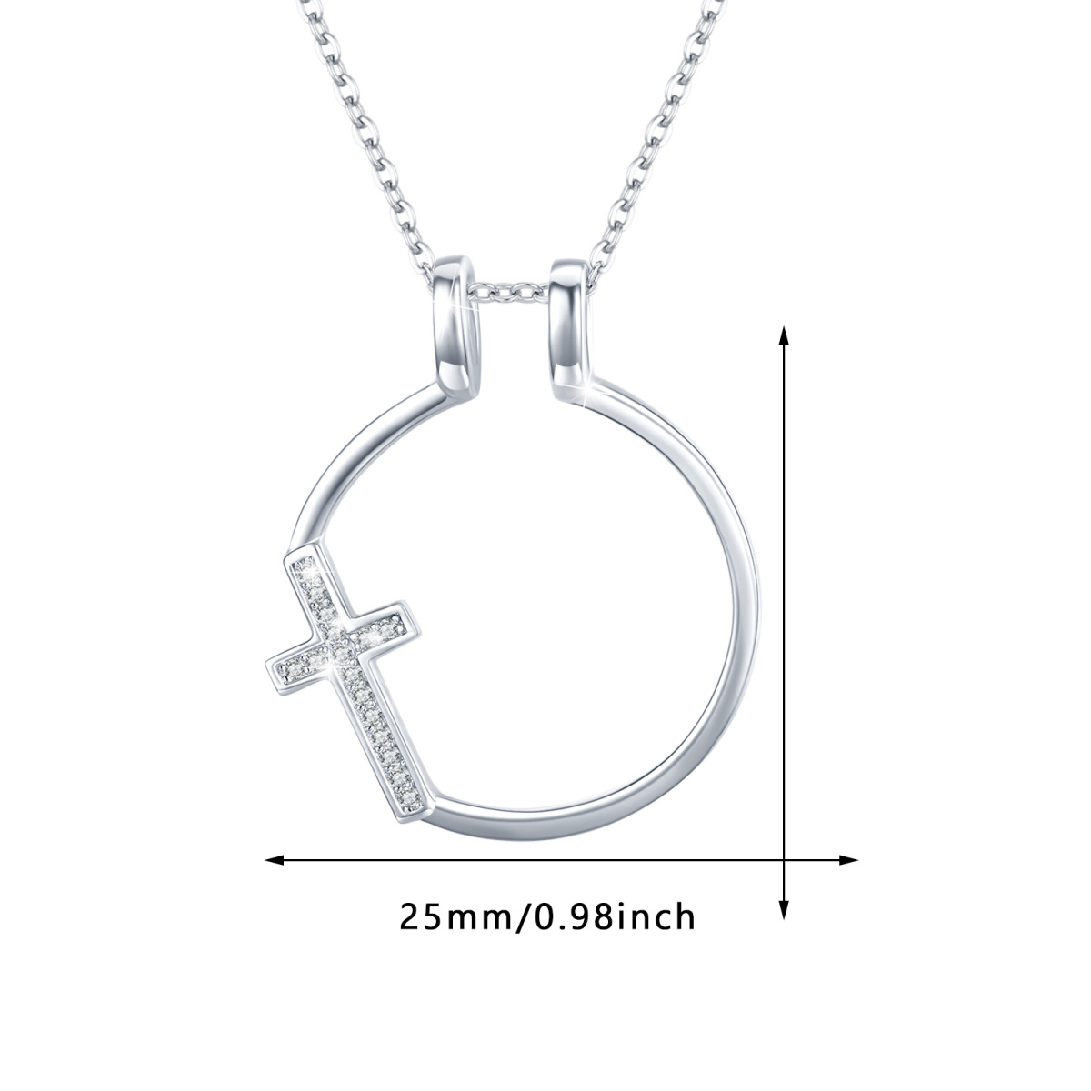 Collier en argent sterling avec pendentif croix et anneau en zircon cubique de forme circu-6