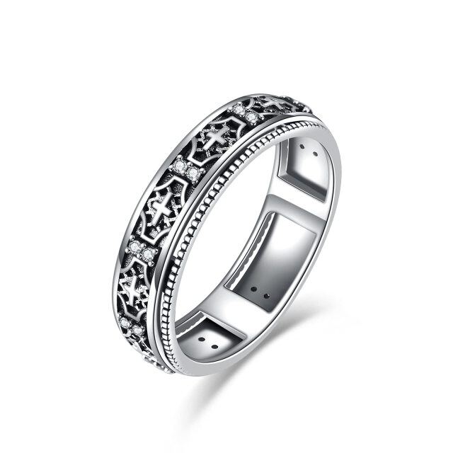 Sterling zilveren cirkelvormige cubic zirkonia kruisring-1