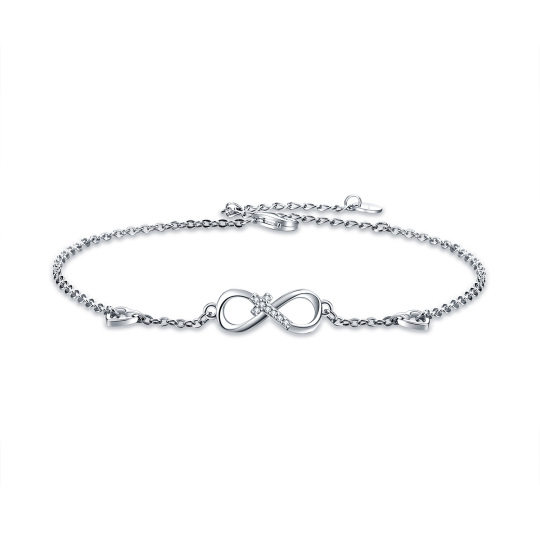 Sterling Silver Circular Shaped Cubic Zirconia Cross Single Layer Anklet