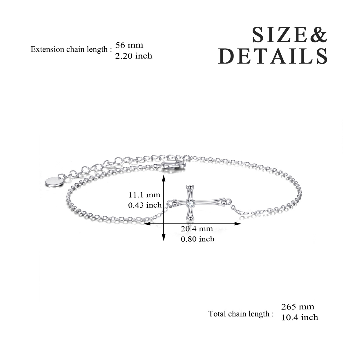 Sterling Silver Circular Shaped Cubic Zirconia Cross Single Layer Anklet-6