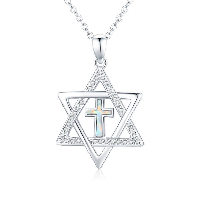 Collier en argent sterling avec pendentif croix et étoile de David en zircon cubique de fo-1