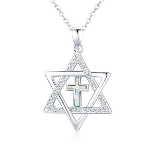 Collier en argent sterling avec pendentif croix et étoile de David en zircon cubique de fo